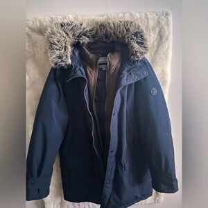Michael Kors Men's Black Puffer Coat with Faux Fur Hood